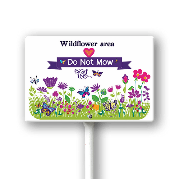 Eveokoki Wildflower Area Do Not Mow Sign with Metal Stake 8 x 12 Inches No Mow May Yard Sign No Mow Signs Aluminum Garden Signs Outdoor for Lawn Yard Garden Decor, Easy to Install