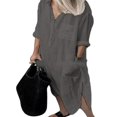 thumbnail image 1 of CHOK Blouse Décontractée en Coton et Lin à Manches Longues pour Femmes avec Poches, 1 of 2