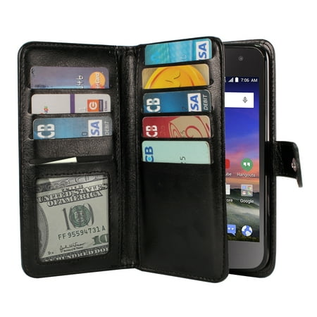 NEXTKIN Multi Card Slots Double Flap Wallet Pouch Case for ZTE Citrine Z716G, Black