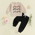 thumbnail image 2 of Boys 2 Piece Outfits Long Sleeve Sweatshirt Top Sweatpants Fall Winter Clothing Set 6-12 Months 12-24 Months 2T 3T 4T 5T 6T 7T 8T 9T Children(Beige,12-18 Months), 2 of 4