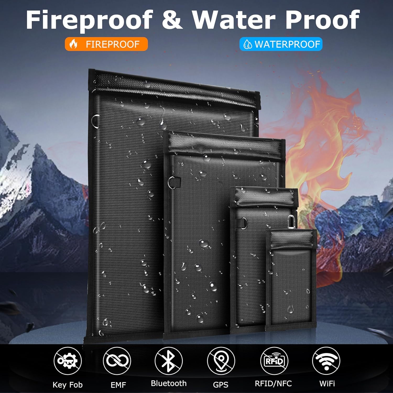 4 Pack Faraday Bags EMP Proof for Phone, RFID Key Fob Signal Blocker Pounch Fireproof & Waterproof Cell Phone Signal Blocking Go Dark Faraday Bag Anti-Tracking