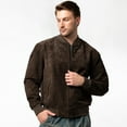 thumbnail image 3 of Men's Baseball Leather Jacket Vintage bomber Suede Jackets (L, Dark Borwn), 3 of 6