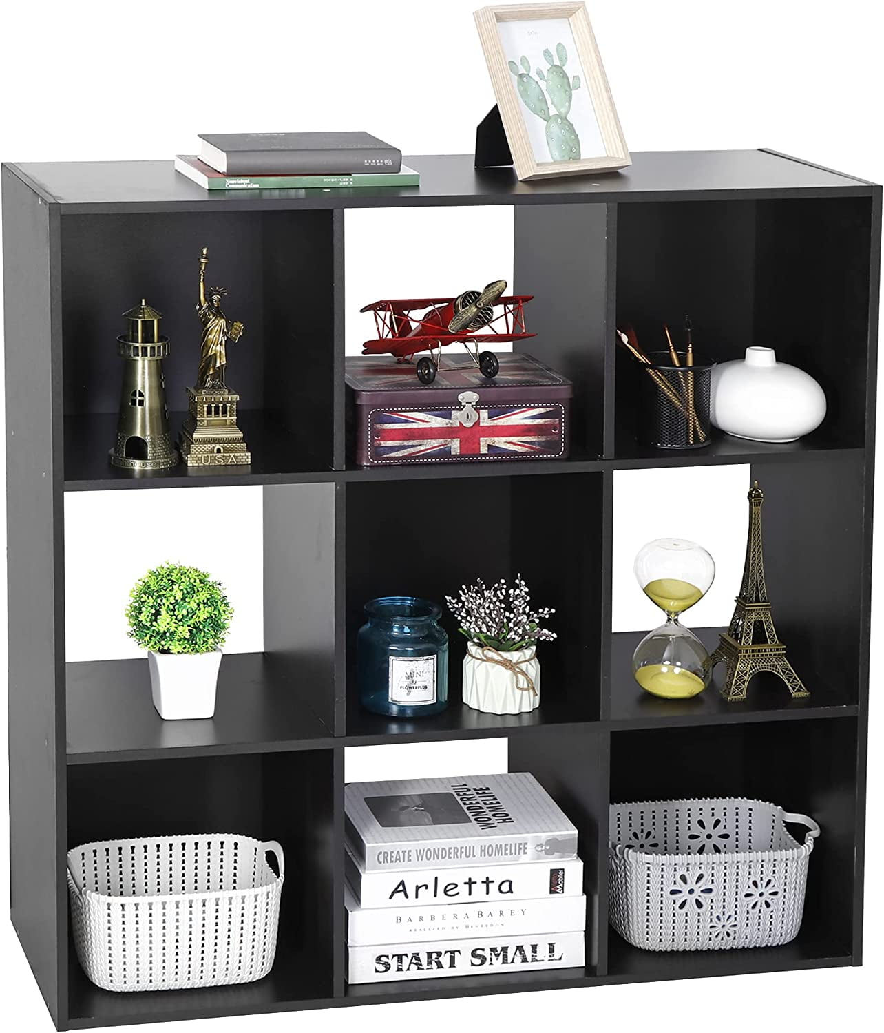 9 Cube Storage Organizer 11 inch Cube Storage Shelf 3 x 3 Wood Bookcase Display Bookshelf with 5 Removable Back Panels for Kids Children Home, Office, Bedroom, Living Room, White