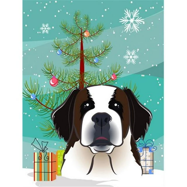 Christmas Tree And Saint Bernard Flag Canvas House Size