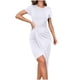 thumbnail image 1 of Vestido de Verano de Manga Corta para Mujeres Moda Casual Color Sólido Plegado Irregular Cuello Redondo Vestido, Poliéster, 1 of 6