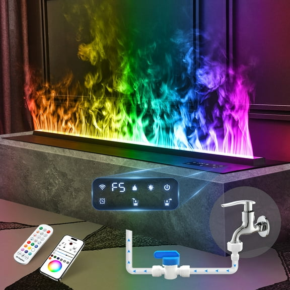 31.5in Electric Fireplace Inserts With APP Control, Multicolors Flame And Automatic Water Supply System