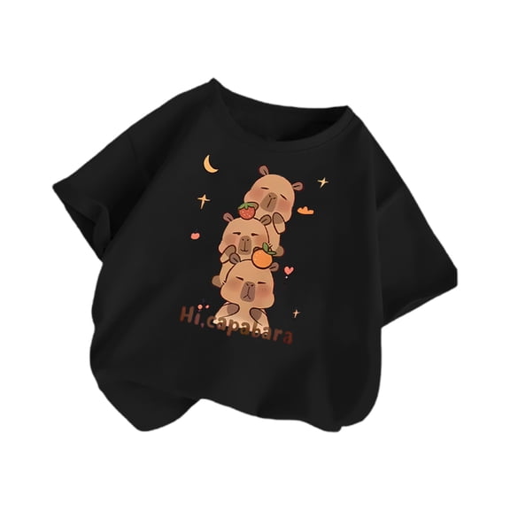 Likimi Girls Tops Cute Graphic Print Round Neck Short Sleeve Tee Summer Casual T Shirt Sizes 3-14 Years Black