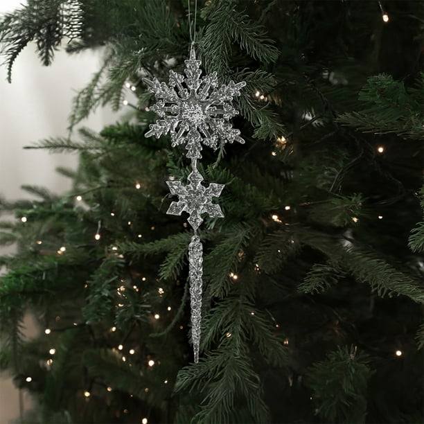 Adornos navideños de copos de nieve | Adornos colgantes de plástico blanco | Decoración para ventanas y fiestas | Colgantes de copos de nieve ligeros y duraderos | Decoración navideña para fiestas y