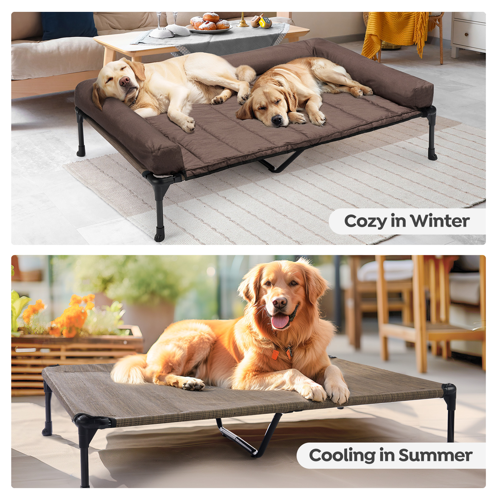 Veehoo Cooling Elevated Dog Bed + Waterproof Removable Pillow-Top Mat, Dog Sofa Bed, XLarge, Brown