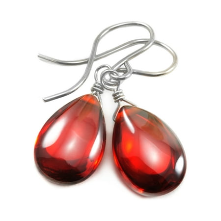 Cubic Zirconia Earrings Simulated Red Garnet Smooth Pear Shaped Cz Cubic Zirconia Earrings Simulated Red Garnet Smooth Pear Shaped Cz Teardrops Sterling Silver Spygl Designs