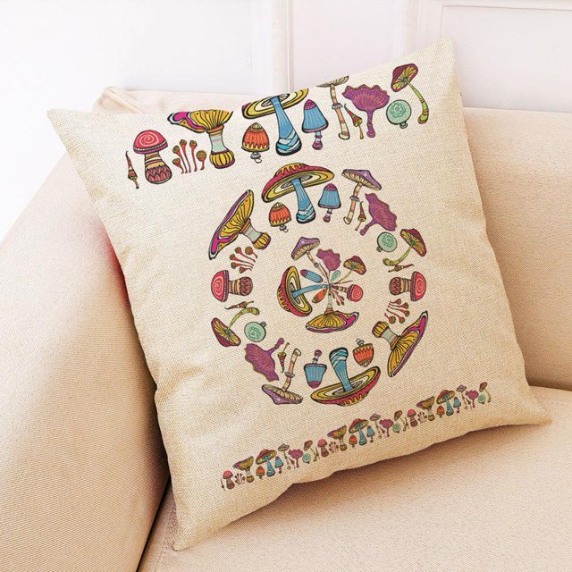 Funda De Almohada De Lino Con Estampado De Setas Coloridas, Funda De Cojín Para Asiento De Coche Y Sofá (5) Likrtyny Arte Deco