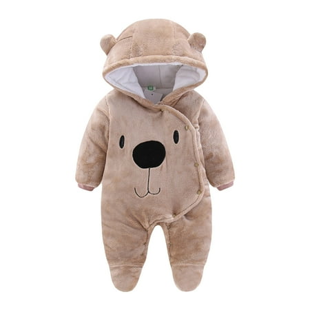 

Yubatuo Newborn Baby Girl Boy Solid Cartoon Bear Velvet Hooded Jumpsuit Romper Clothes Brown 73