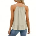 thumbnail image 3 of Felirenzacia Women's Halter Neck Ruffle Hem Tank Top, 2026 Spring Summer Soft Lightweight Flowy Spaghetti Strap Sleeveless Top,Khaki,S, 3 of 8