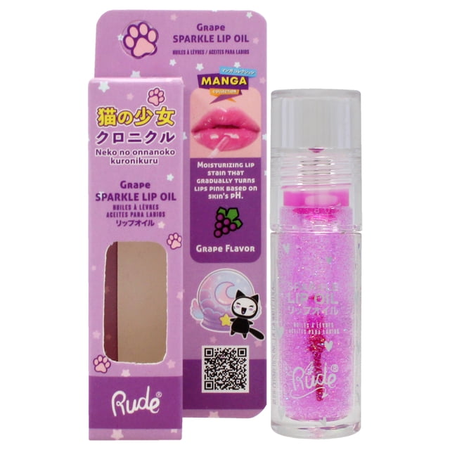 Aceite para labios Manga Collection Sparkle Lip Oil - Grape de Rude Cosmetics para mujeres, 0,14 oz
