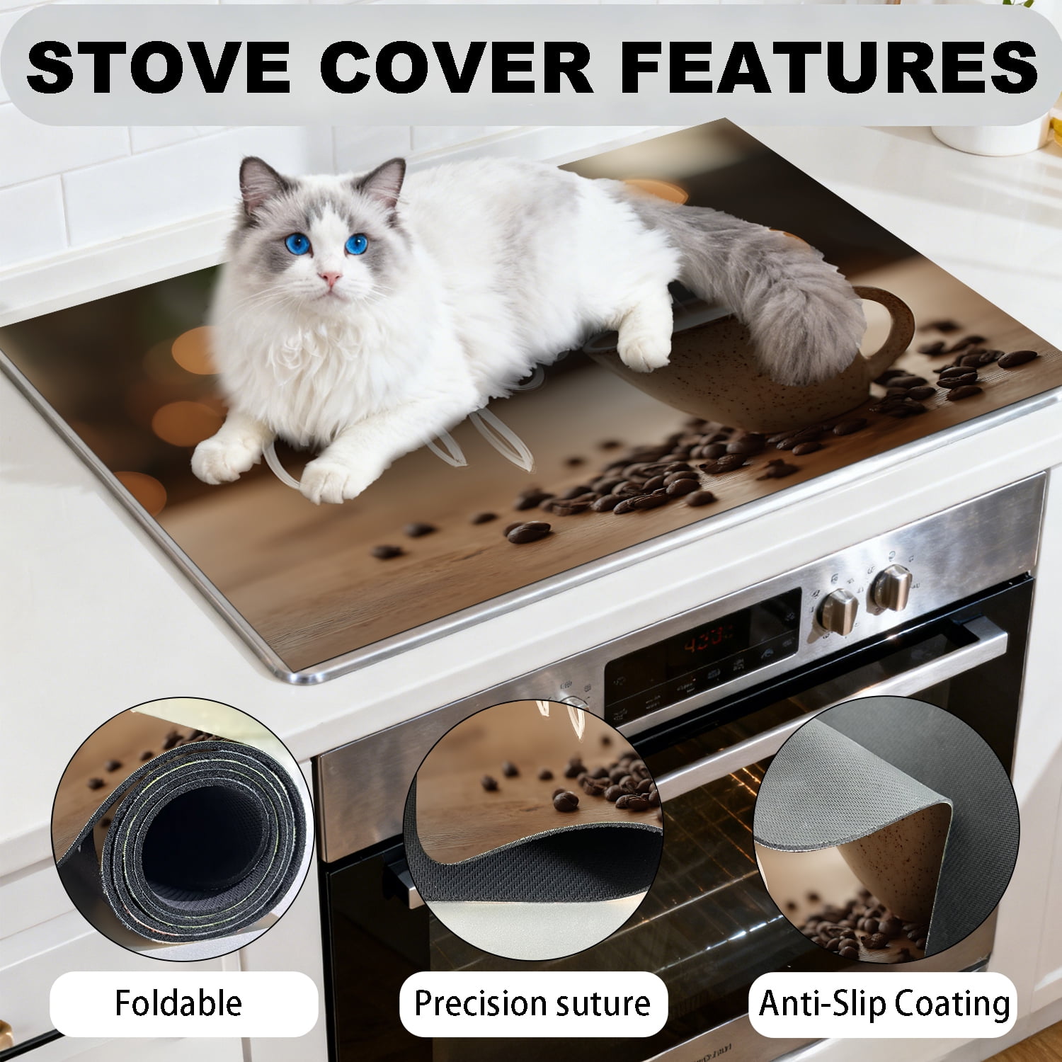 Stove Top Cover for Electric Stove, 28" x 20" Heat Resistant Anti-Slip Glass Cooktop Protector Mat, Multi-Purpose Stove Cover for Kitchen Countertop, Scratch & Dust Protection, Coffee Lover Gift