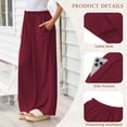 thumbnail image 3 of TEMOFON Pants for Women Wide Leg Linen Pant Summer Casual Palazzo Wine Red Flowy Pants with Pocket Drawstring Loose Lightweight Pants L, 3 of 10