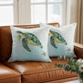 thumbnail image 3 of Sea Turtle Throw Pillow Cover Teal Green Starfish Shell Marine Life Cotton Linen Cushion Cover Throw Pillow Case with Invisible Zipper for Couch Sofa Bed Chair Car 18x18 Inch, 3 of 9