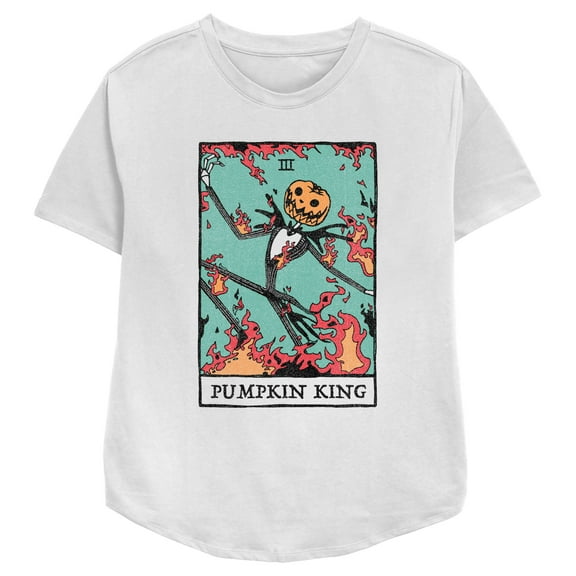 Women's The Nightmare Before Christmas Pumpkin King Card Graphic Tee White Small