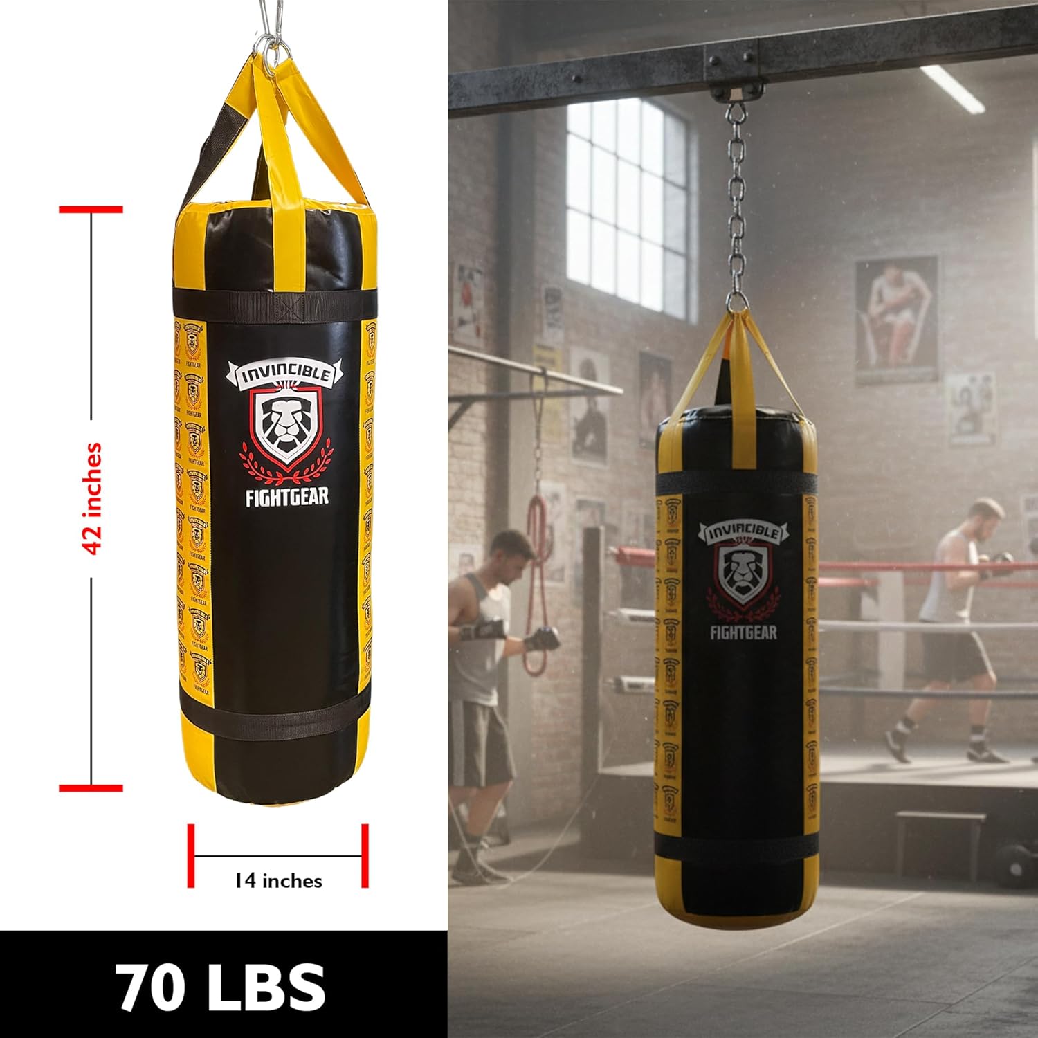 Heavy Punching Bag for Boxing, MMA & Muay Thai, Ballistic Nylon, Shock-Absorbing Foam, Reinforced Straps, Home Gym & Professional Training Bag, 70 LB