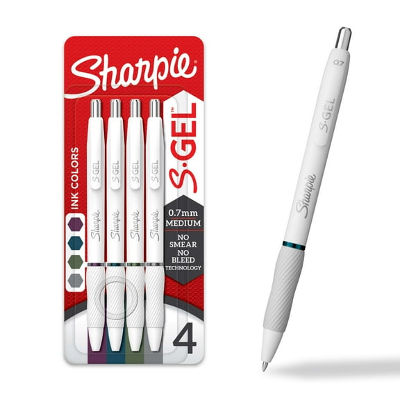 Sharpie S-Gel Pens, Pearl White Body, Medium (0.7mm) Point, Rich Dark Color Assortment, 4 Count