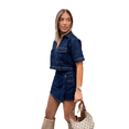 thumbnail image 7 of LYMAYTER Women‌ Denim 2-Piece Set Fashions V-Neck Short Sleeve Top High Waisted Jean Skort Casual Summer, 7 of 7