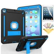 iPad Air 2 Case with Soft Screen Protector, Dteck Heavy Duty Shockproof Three Layer Plastic and Silicone Protective Cover with Kickstand For Apple iPad Air 2 (A1566/A1567), Black/Blue