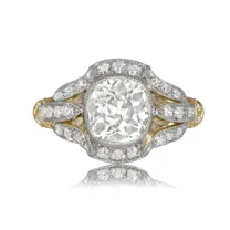 2Ct Cushion Real Moissanite Estate Engagement Ring 14K Yellow Gold Silver Plated