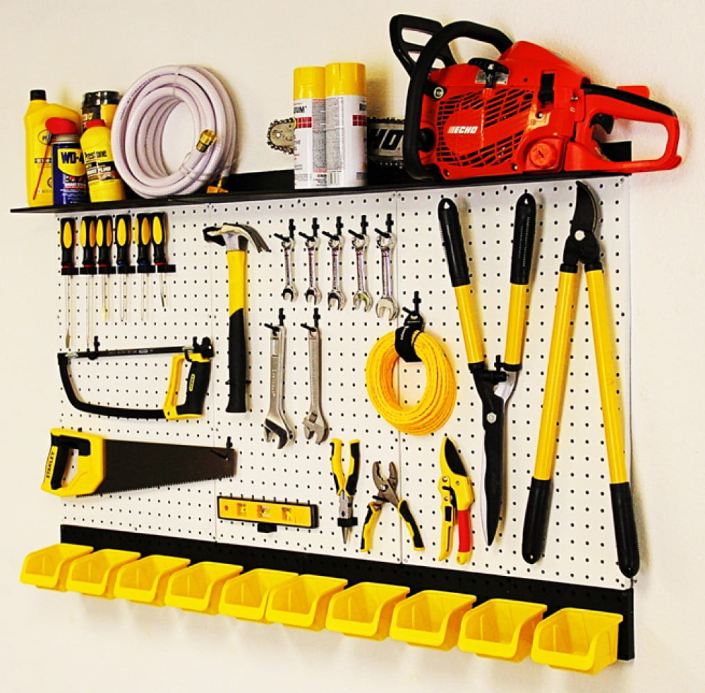 WALLPEG Garage Organizer Kit 96"x26" Pegboard Panels, Bins, Peg Hooks, Shelves