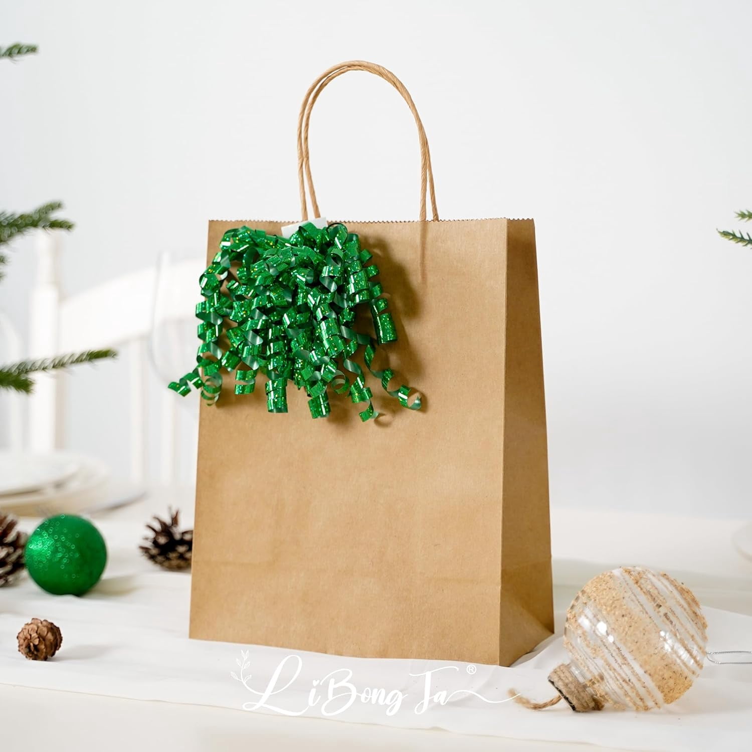 12 PCs Green Bows for Gift Wrapping 5 Inch Self Adhesive Curly Ribbon Bow for Party Favor, Gift Wrap Accessory, Metallic Christmas Bows, Premade Bows for Presents, Wine Bottles, Baskets