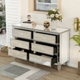 thumbnail image 4 of 6-Drawer Bedroom Side Table with Arrow-shape Legs,  Dresser with Silver Mirror Finish, Storage Cabinet with Crystal Handles, for Living Room, Hallway, Entryway, Easy to Maintain, Silver, 4 of 9