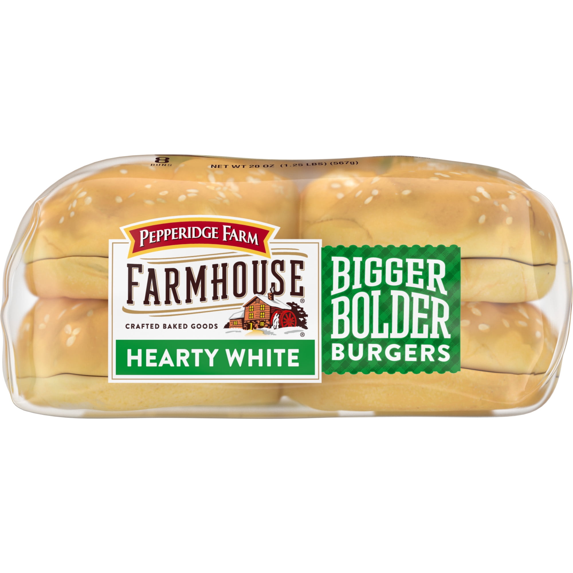 Pepperidge Farm Farmhouse Hearty White Hamburger Buns, 8-Pack Bag