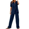 thumbnail image 4 of Uooqdmx Linen Sets for Women 2 Piece, Two Piece Sets for Women, Gauze Shirts for Women, Linen Pants Women, Linen Outfits Women 2 Piece, Navy 5XL, 4 of 5
