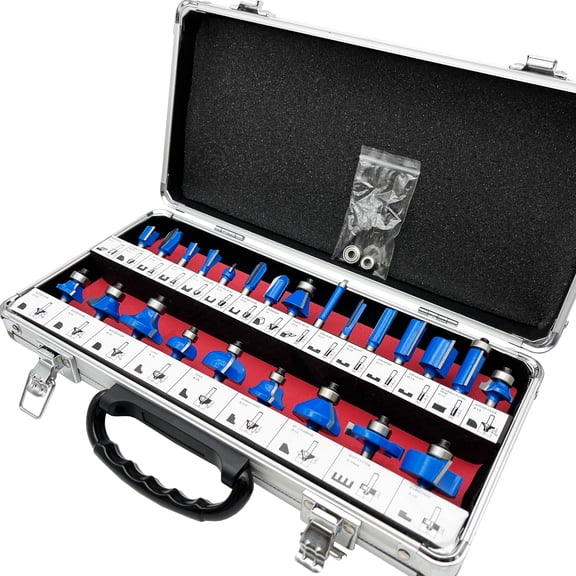 Lu&Mn Professional Carbide Multi-Purpose Tipped Router Drill Bit Set Blue, 24 Pieces