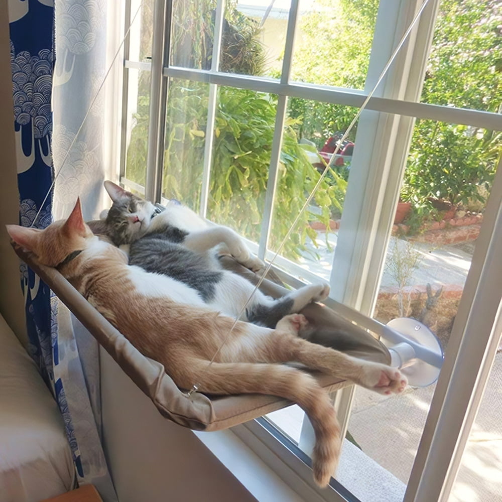 Cat Bed Pet Window Perch Double Layers Cat Hammock Resting Seat Pet Hanging Bed for Sunbath Grey,cat hammock 