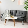 thumbnail image 3 of Giantex Convertible Futon Sofa Bed, Folding Futon Sofa Sleeper W/Adjustable Backrest, 2 Cup Holders, Removable Armrests, Modern Linen Upholstered Futon Sofa for Home Office, 3 of 8