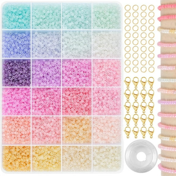 120000 Pcs Handmade Glass Beads for Bracelets,3mm Seed Beads for Jewelry Making Kit,Macaron Small Beads Set for Necklace,with Bracelet Making Tools (24 Colors)