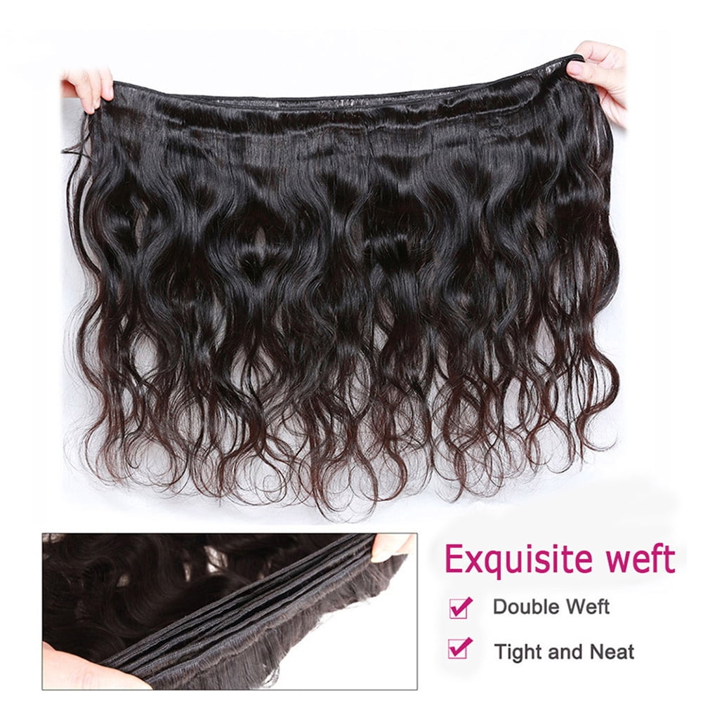 Vonar Hair Brazilian Body Wave 3 Bundles with Closure (14 16 18+12 Inch) Unprocessed Human Hair Bundles with Closure Brazilian Body Wave with Closure Free Part Natural Color