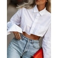 thumbnail image 4 of Aunavey Women Button Turn Down Collar Cropped Shirt Long Sleeve Loose Aesthetic Irregular Blouse Tee Top, 4 of 8
