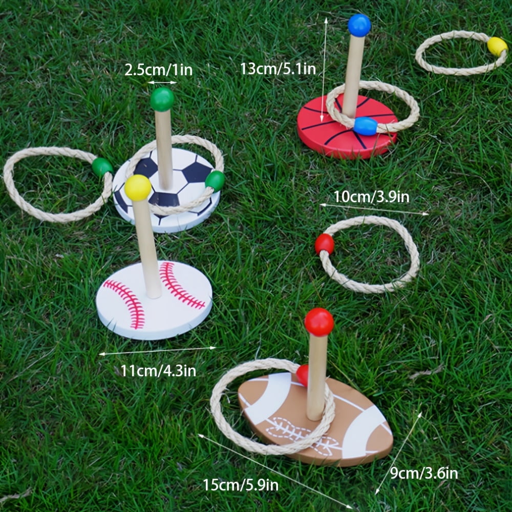 WOBOX Wooden Sports-Themed Ring Toss Game Set, Parent-Child Interactive Indoor Outdoor Toy for Kids Family Party Fun