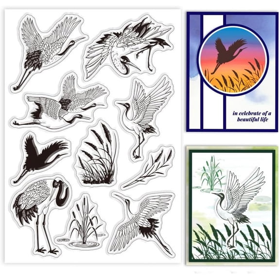 Custom PVC Plastic Clear Stamps for DIY Scrapbooking Photo Album Decorative Cards Making Crane 160x110x3mm 1sheet