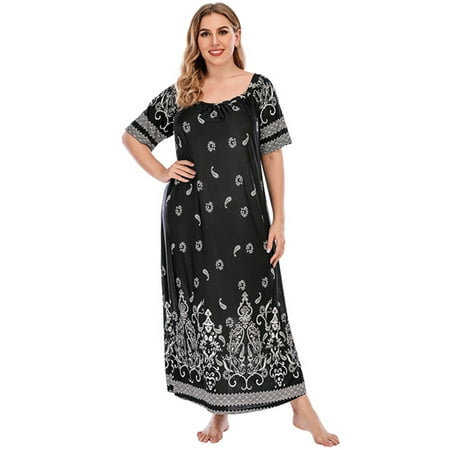 

Women s Maxi Mandala Plus Size Nightgown Floral Short Sleeve Sleep Dress Nightshirts Sleepwear Round Neck Cotton Comfy Loungewear Long Gown for Daily Wear L-5XL Black