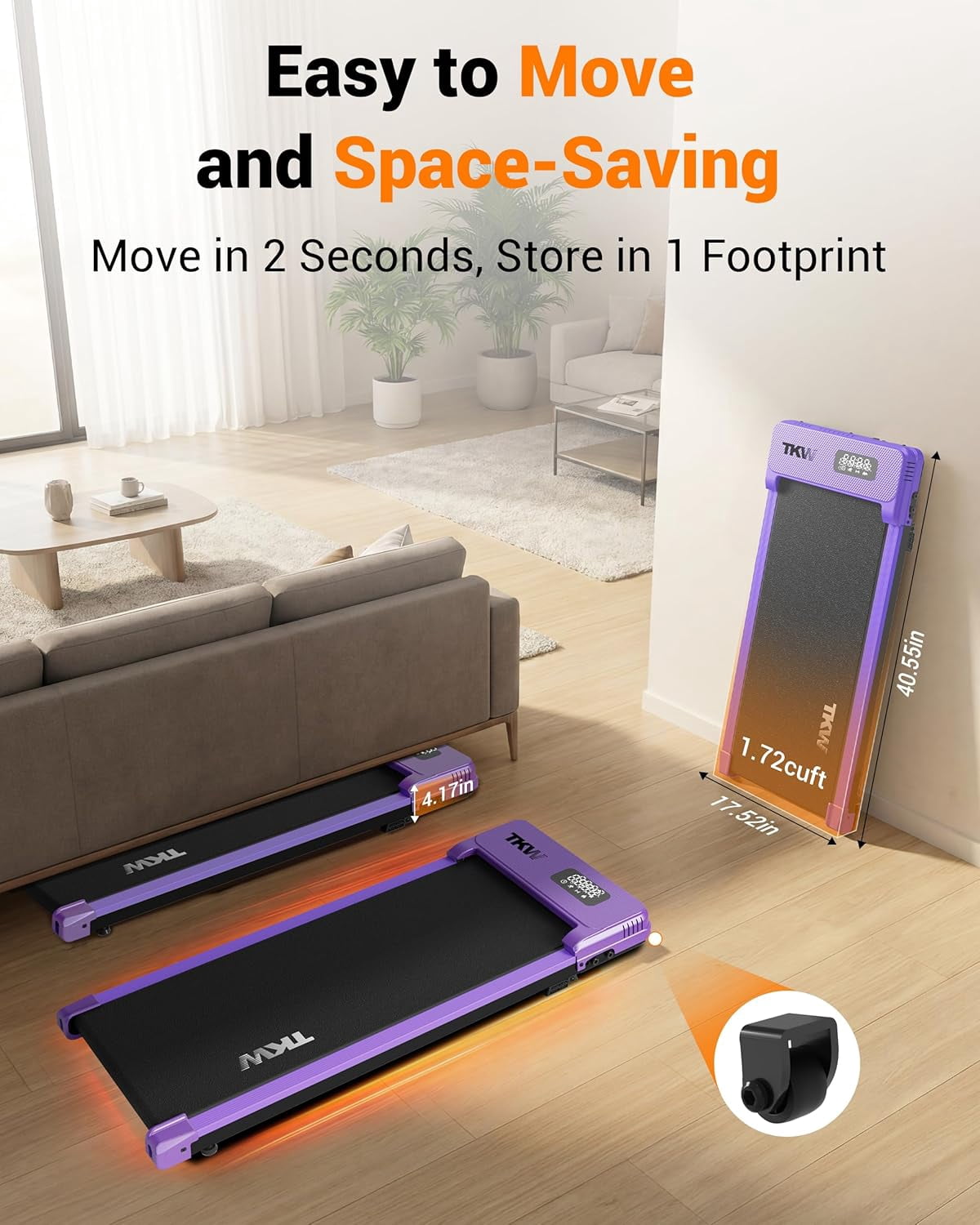 TKW Under Desk Walking Pad Treadmill, Portable Compact walkingpad treadmill for Apartment & Small Space Home Fitness, 200 lbs Capacity walk pad Walking Pad, Purple