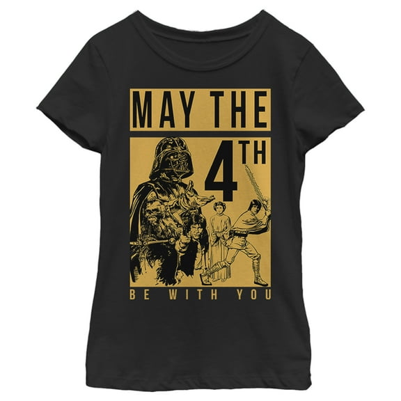 Girl's Star Wars May the Fourth Two Tone Box Graphic Tee Black Medium