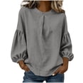 thumbnail image 6 of Tauxra 3/4 Sleeve Tops for Women Loose Fit, Casual Round Neck Pullover Blouse for Everyday Wear, Solid Color Long Sleeve Shirts, 6 of 6