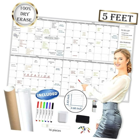 Highcool Large Wall Calendar 60" x 38" - Premium New Laminate - Blank Undated, & Erasable 4 Month Planner -Classroom, Office, Project & Schedule