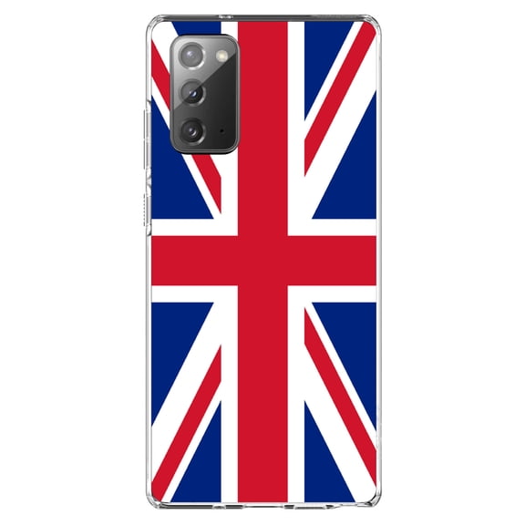 DistinctInk Clear Shockproof Hybrid Case for Galaxy Note 20 ULTRA (6.9" Screen) - TPU Bumper, Acrylic Back, Tempered Glass Screen Protector - Red White Blue British Flag UK - the UK