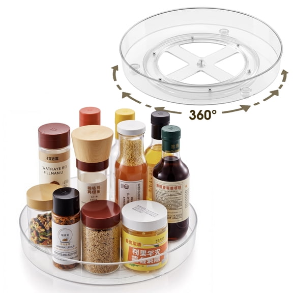 Mimifly 2-Pack Lazy Susan Organizer Turntable Set, Clear Rotating Condiment Organizer for Cabinet, Pantry, Fridge, and Countertop, 9.25" and 10.6"