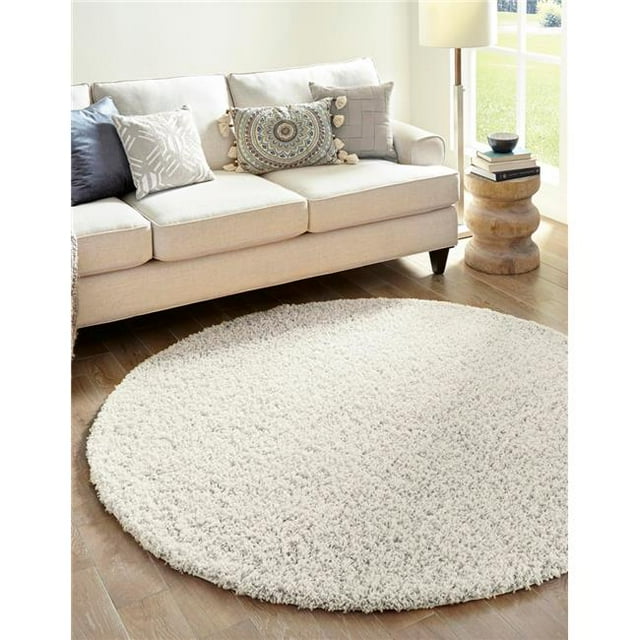 Unique Loom 3128117 8 Pi 2 Po x 8 Pi 2 Po Tapis Rond Shag Solide&44; Ivoire