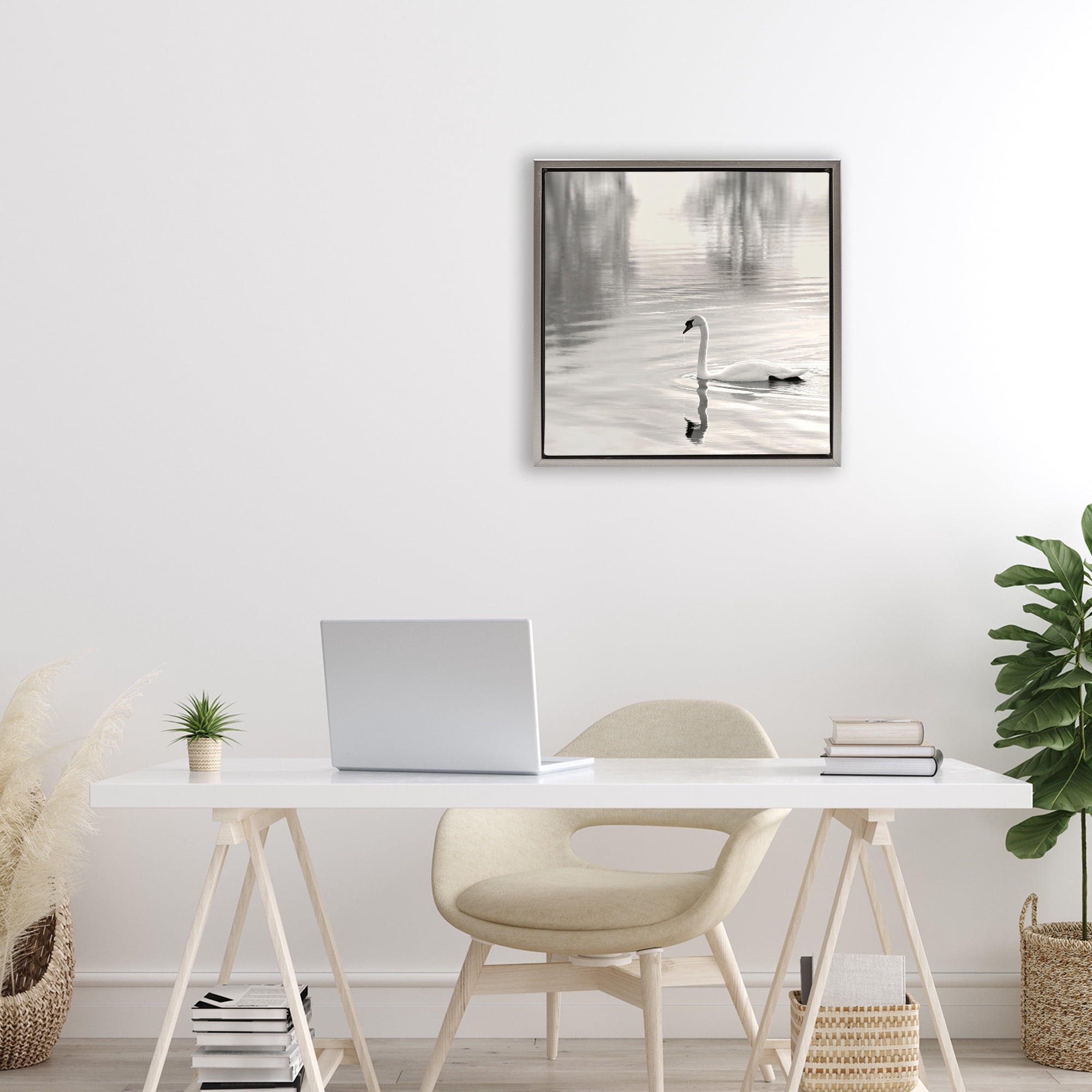 Stupell Industries Morning Sunlit Swan Gray Framed Floater Canvas Wall Art, design by Nicholas Bell