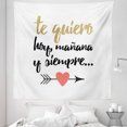 thumbnail image 1 of Spanish Tapestry, Te Quiero Hoy Manana Y Siempre Love Words with Heart on Arrow Valentines, Fabric Wall Hanging Decor for Bedroom Living Room Dorm, 5 Sizes, Black Camel White, by Ambesonne, 1 of 1